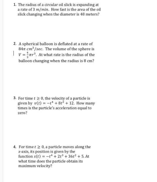 Solved 1. The radius of a circular oil slick is expanding at | Chegg.com