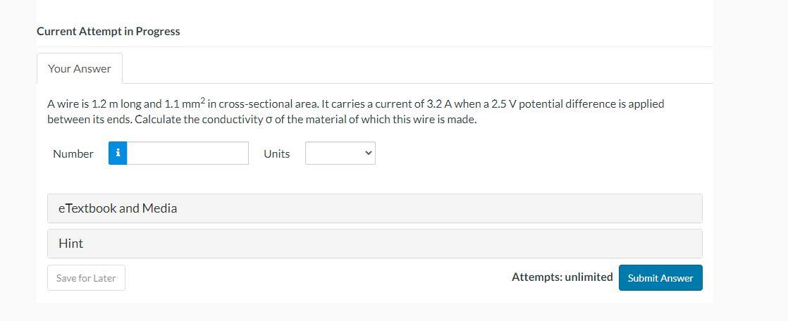 Solved A wire is 1.2 m long and 1.1 mm2 in cross-sectional | Chegg.com