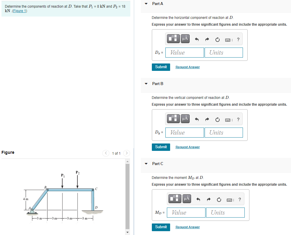 Solved Part A Determine the components of reaction at D. | Chegg.com