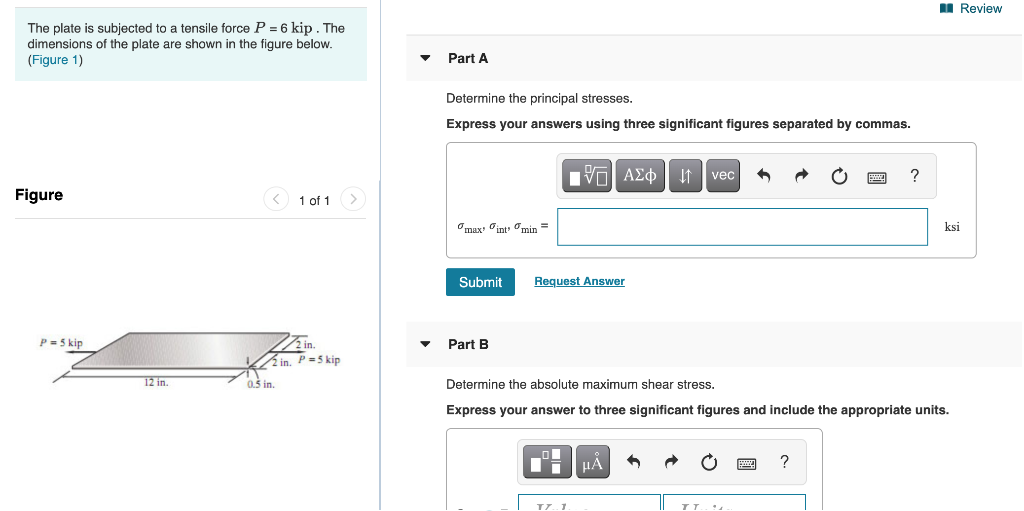 Solved u Review The plate is subjected to a tensile force P | Chegg.com