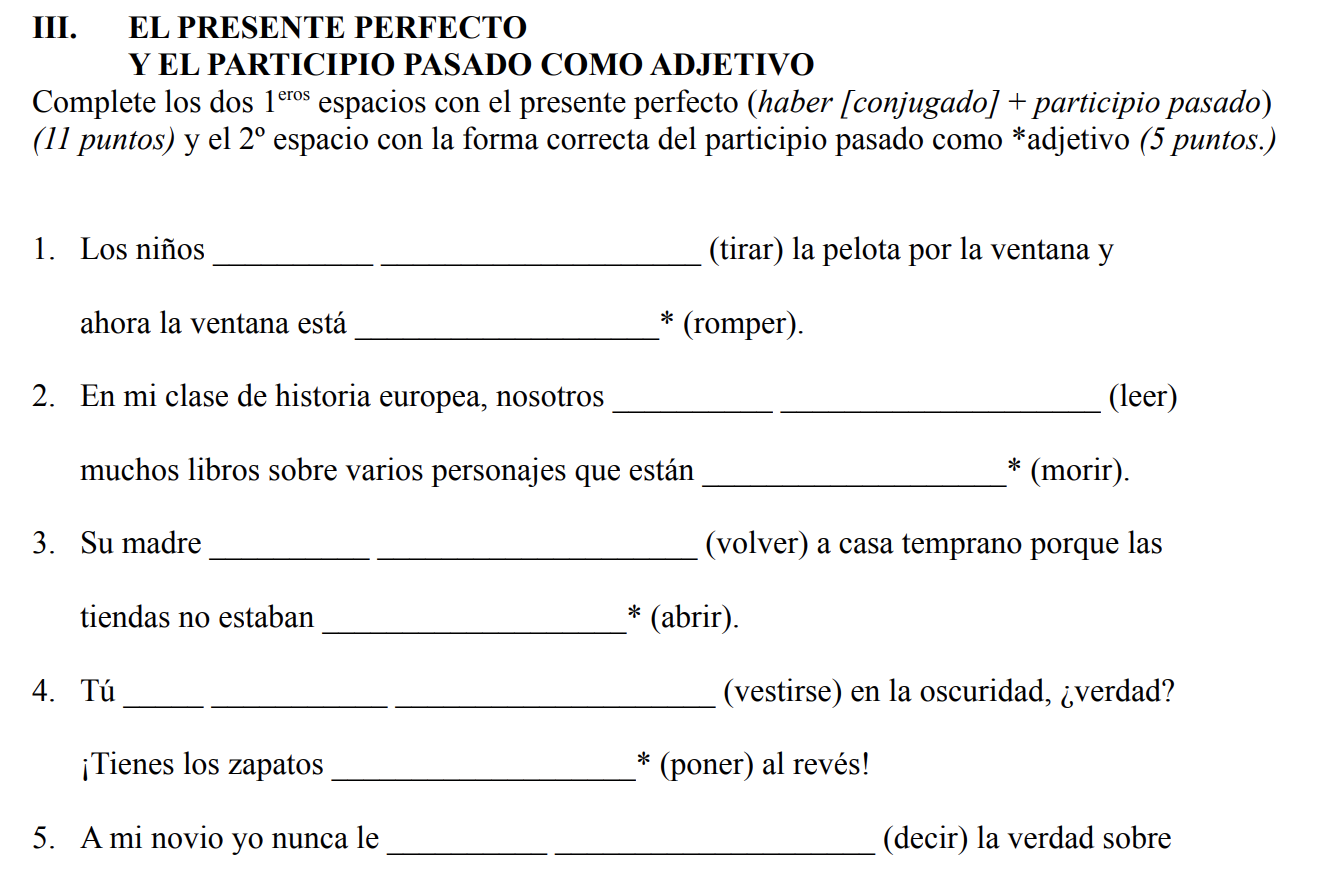 Iii El Presente Perfecto Y El Participio Pasado Como 3579