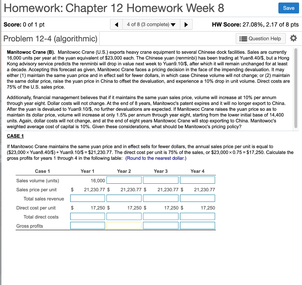 Solved Homework: Chapter 12 Homework Week 8 Save Score: 0 of | Chegg.com