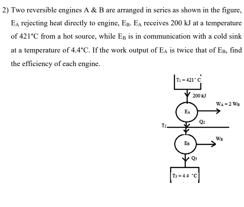 Solved 2) Two Reversible Engines A & B Are Arranged In | Chegg.com