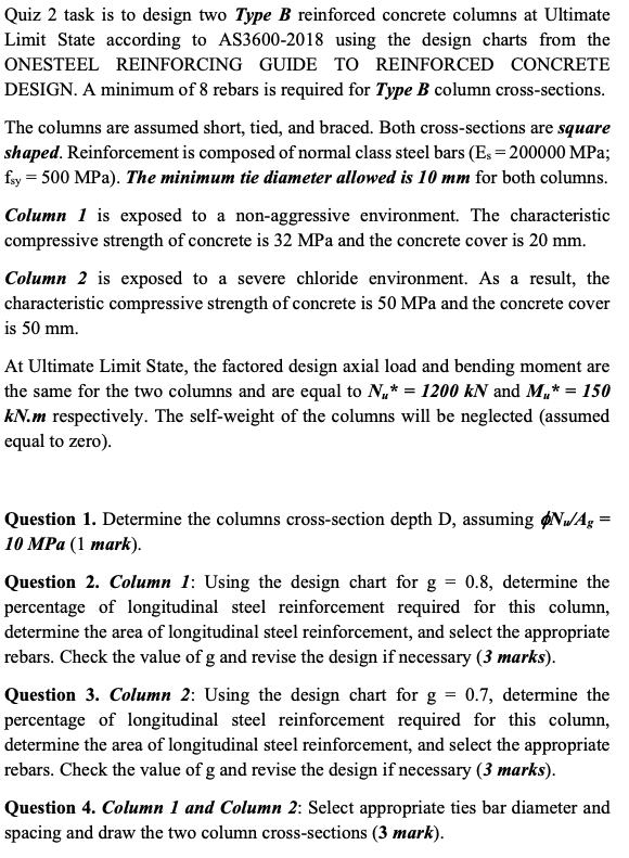 Solved Quiz 2 Task Is To Design Two Type B Reinforced | Chegg.com