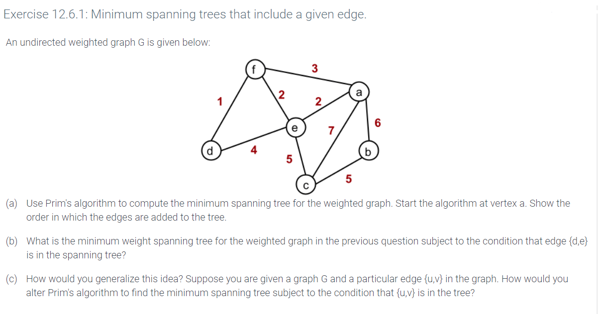 Solved Exercise 12.6.1: Minimum spanning trees that include | Chegg.com