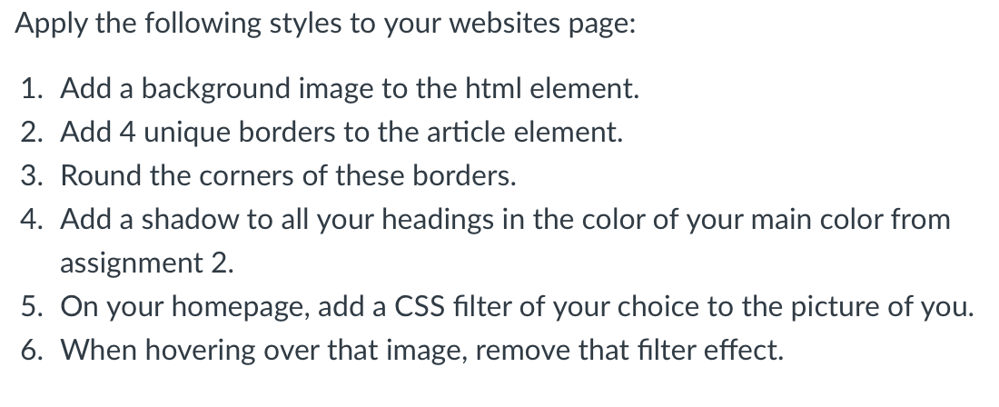 Solved Apply the following styles to your websites page: 1. | Chegg.com