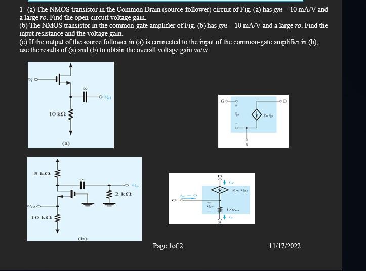 Solved 1- (a) The NMOS transistor in the Common Drain | Chegg.com
