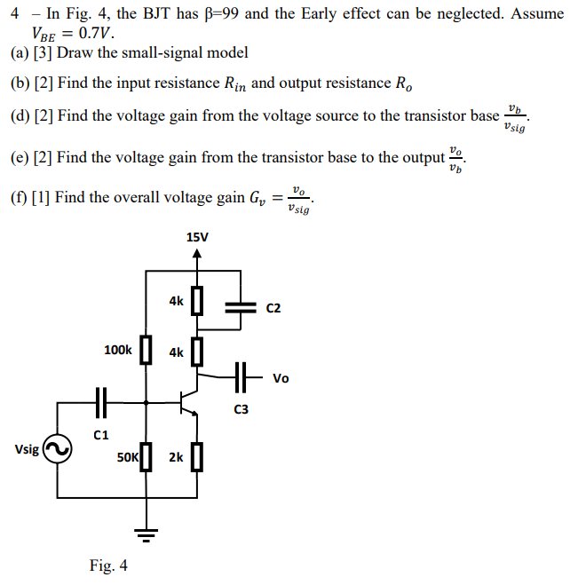 Solved 4 – In Fig. 4, the BJT has B=99 and the Early effect | Chegg.com ...