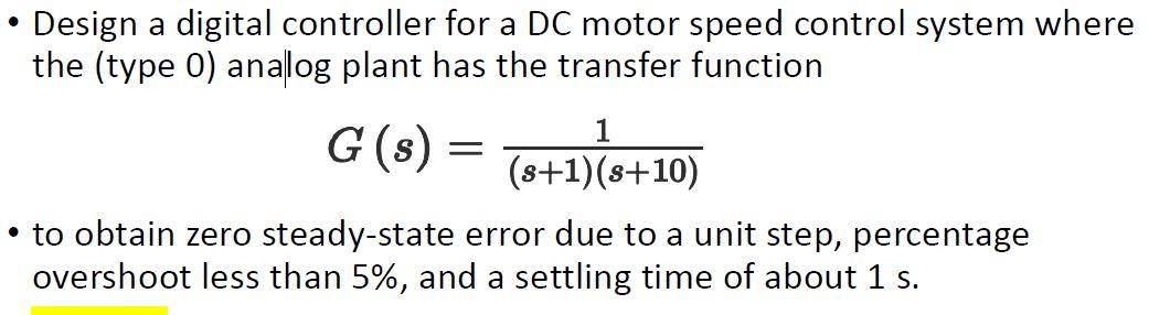 Solved Design a digital controller for a DC motor speed | Chegg.com