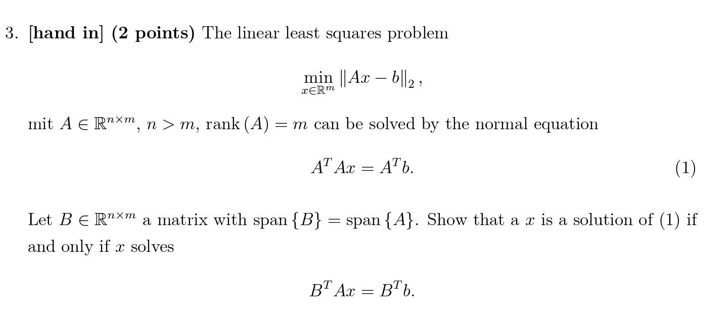 3. [hand in] (2 points) The linear least squares | Chegg.com