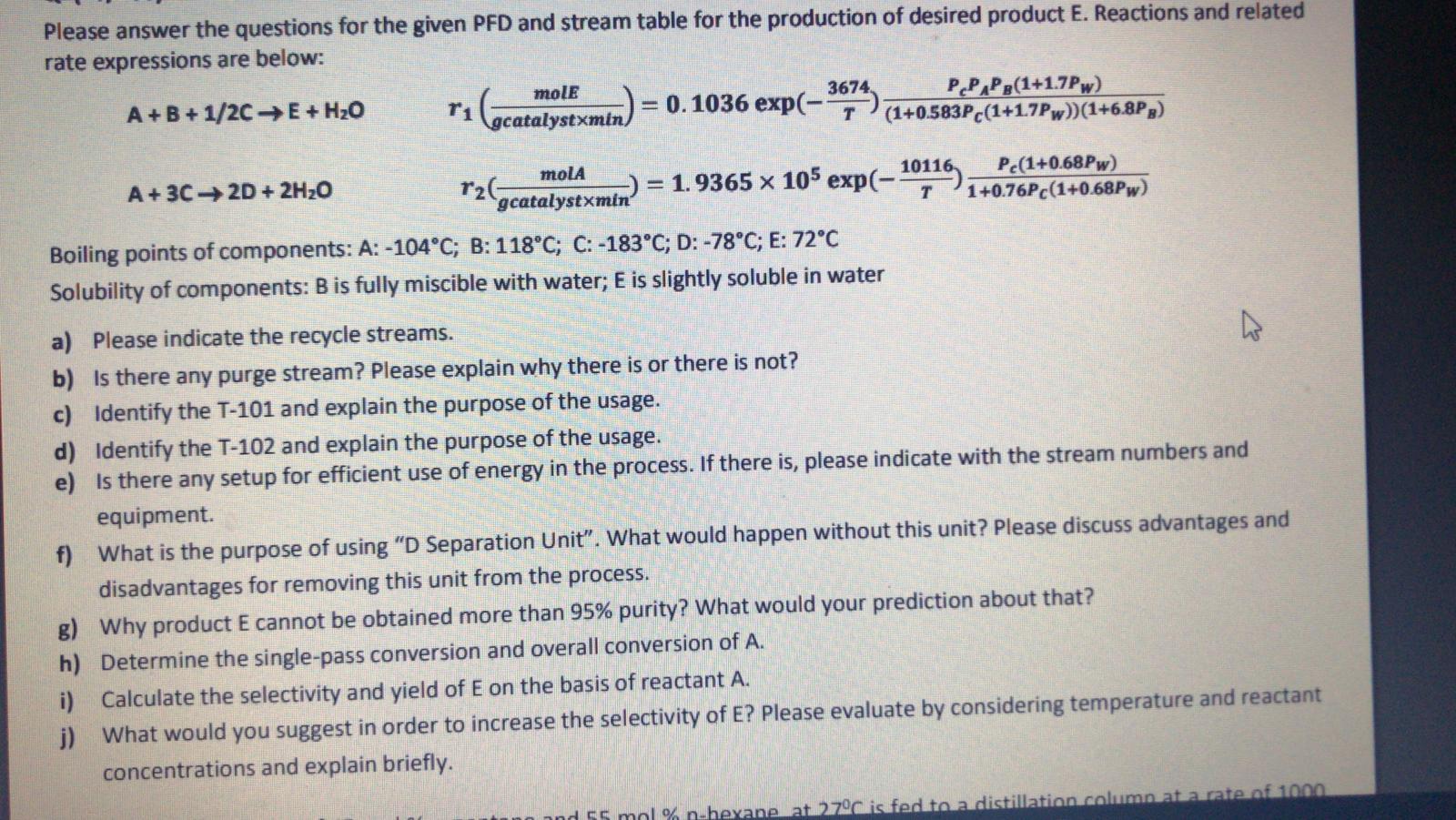 Please answer the questions for the given PFD and | Chegg.com