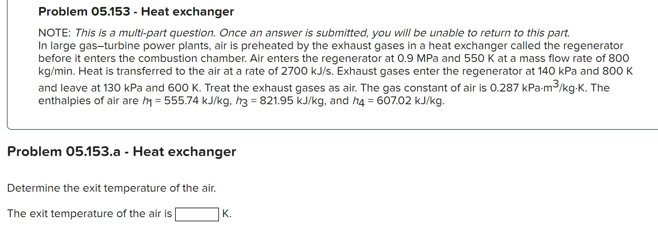 Solved Problem 05.153 - Heat exchanger - NOTE: This is a | Chegg.com