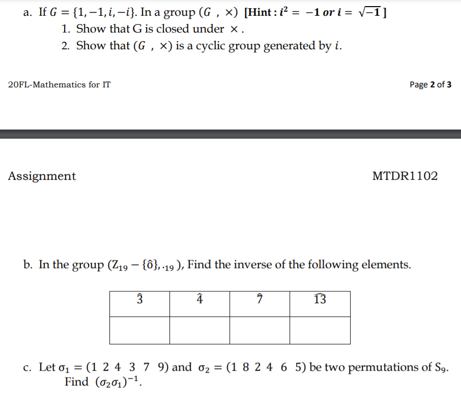 Solved A If G 1 1 I I In A Group G Hint Chegg Com