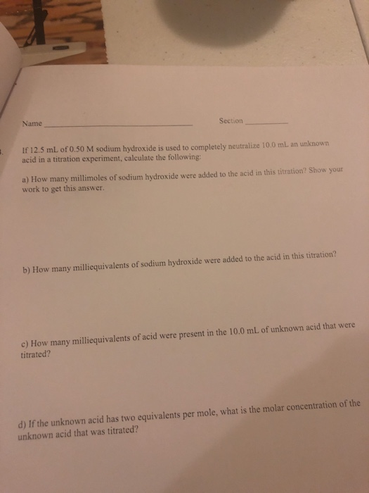 Solved Name Acids, Bases and Antacids Experiment 8 Section