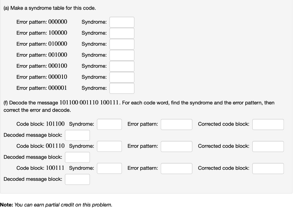 Solved (1 point) Consider the linear code with generator | Chegg.com