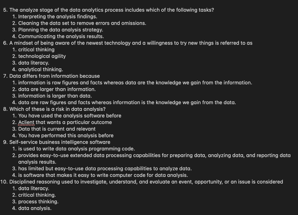 Solved 5. The analyze stage of the data analytics process | Chegg.com