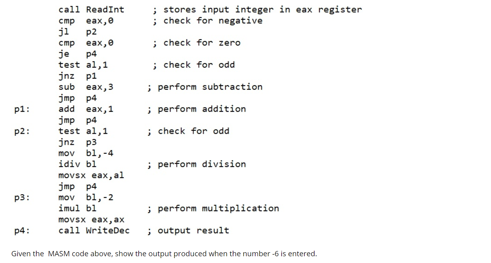Solved i stores input integer in eax register ; check for | Chegg.com