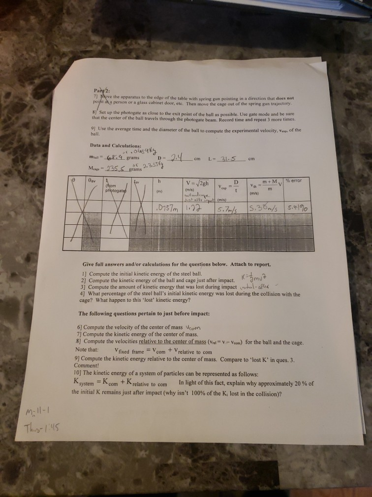 Solved Ballistic Pendulum PHYSICS 221 Lab # Name: | Chegg.com