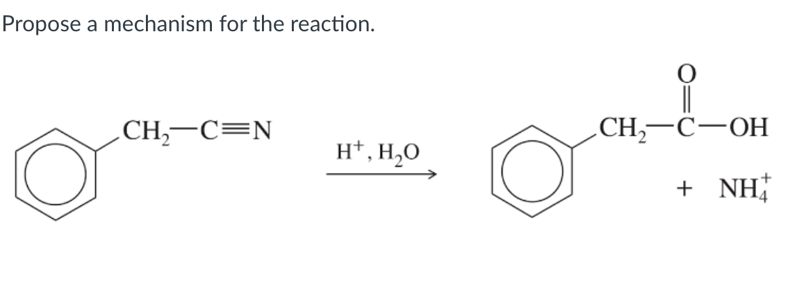 Propose a mechanism for the reaction.
\( \stackrel{\mathrm{H}^{+}, \mathrm{H}_{2} \mathrm{O}}{\longrightarrow} \)