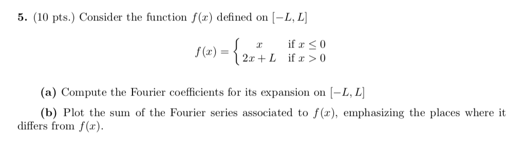 Solved 5. (10 pts.) Consider the function f(x) defined on | Chegg.com