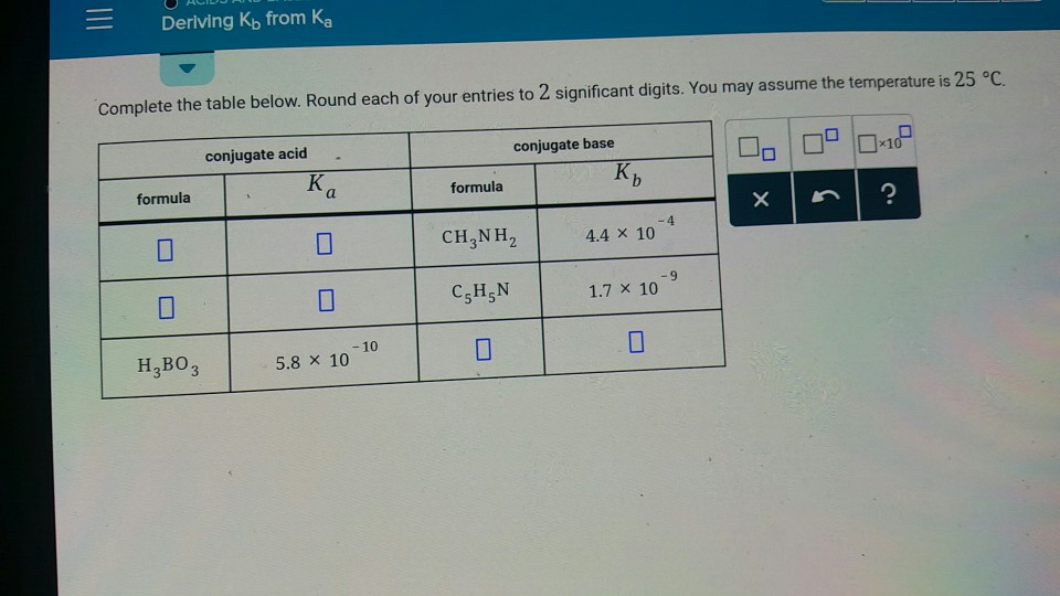 Solved Deriving Kb from Ka Complete the table below. Round