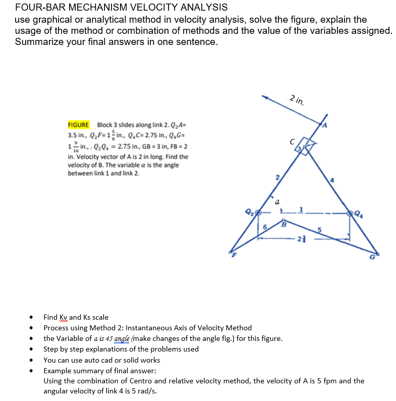 FOURBAR MECHANISM VELOCITY ANALYSIS use graphical or