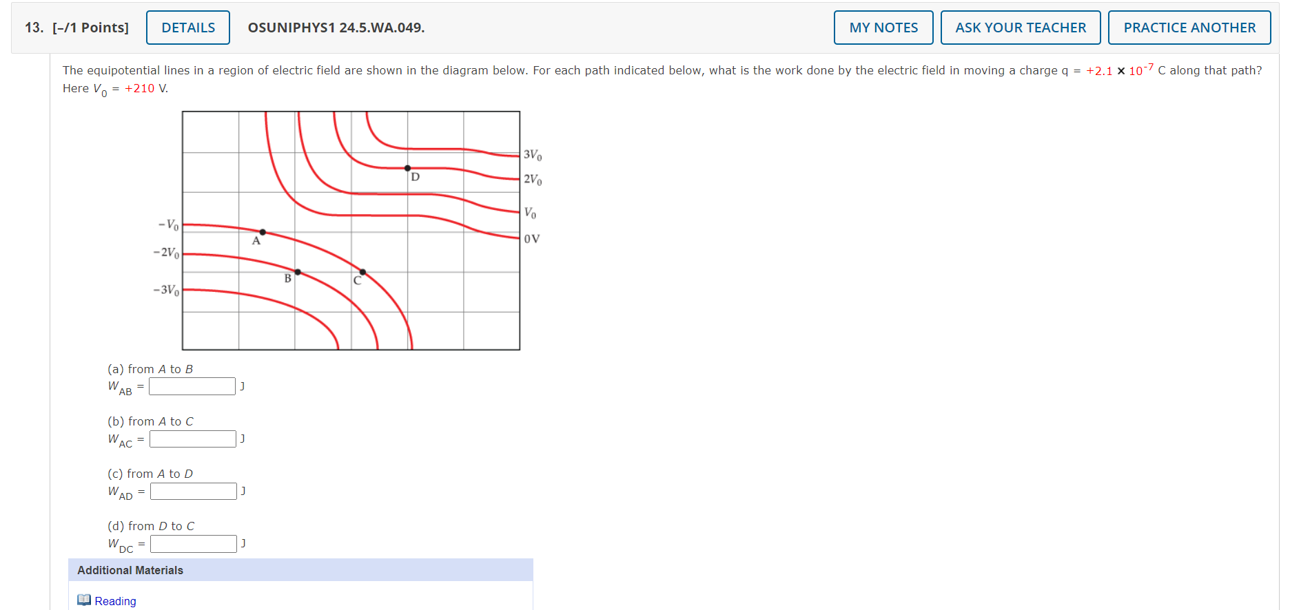 Solved Here V0=+210 V. (a) From A To B WAB= 了 (b) From A To | Chegg.com