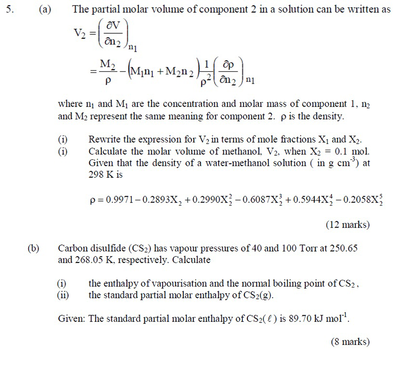 5. (a) The partial molar volume of component 2 in a | Chegg.com