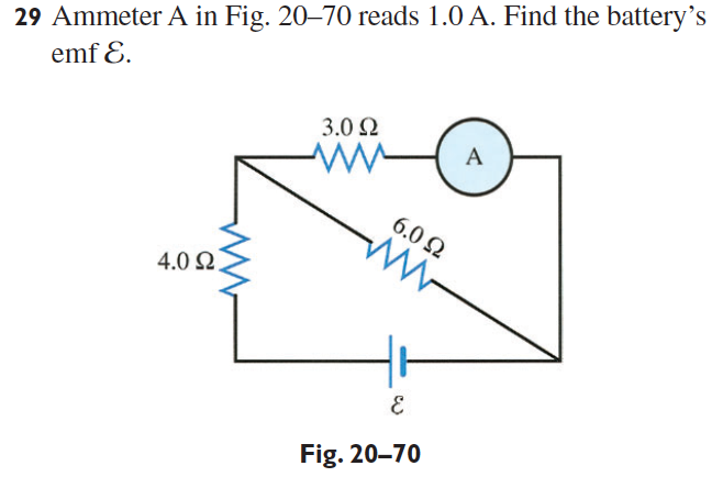 Solved 29 Ammeter A in Fig. 20-70 reads 1.0 A. Find the | Chegg.com