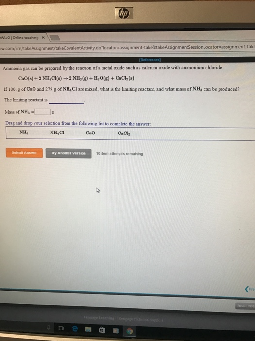 Solved Ammonia gas can be prepared by the reaction of a | Chegg.com
