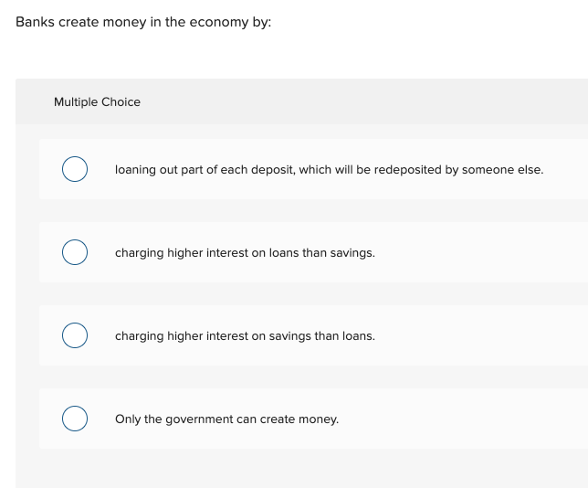Solved Banks create money in the economy by Multiple Choice