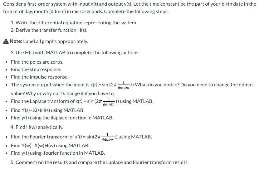 Solved Consider a first-order system with input x(t) and | Chegg.com