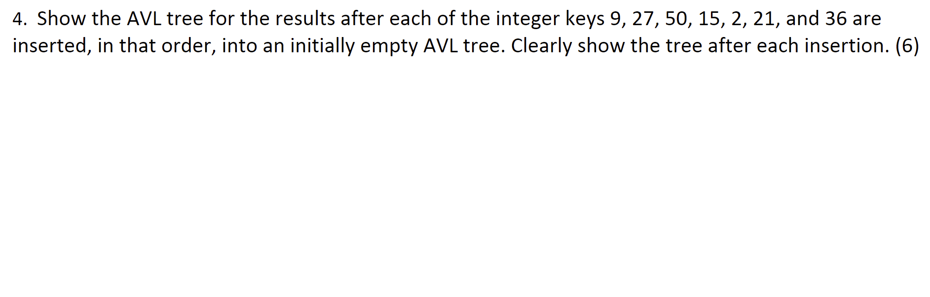 Solved 4. Show the AVL tree for the results after each of | Chegg.com