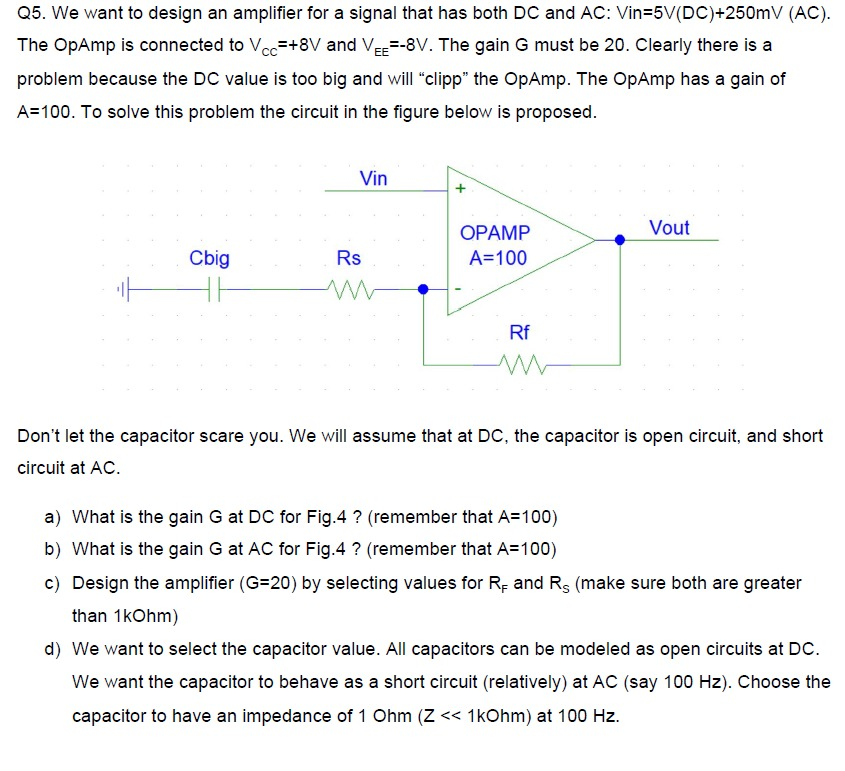 Solved Q5. We want to design an amplifier for a signal that | Chegg.com