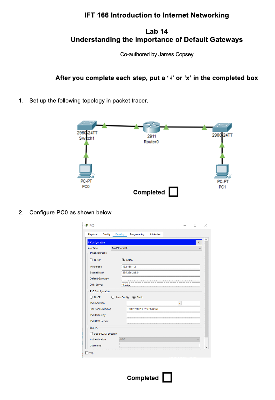 Solved IFT 166 Introduction to Networking Lab 14