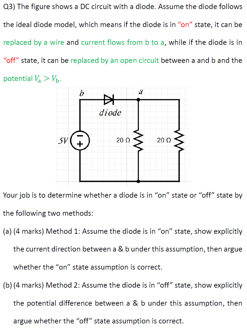 Solved Q3) The figure shows a DC circuit with a diode. | Chegg.com