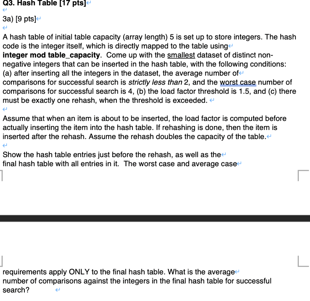 Q3. Hash Table (17 pts] 3a) [9 pts] A hash table of | Chegg.com
