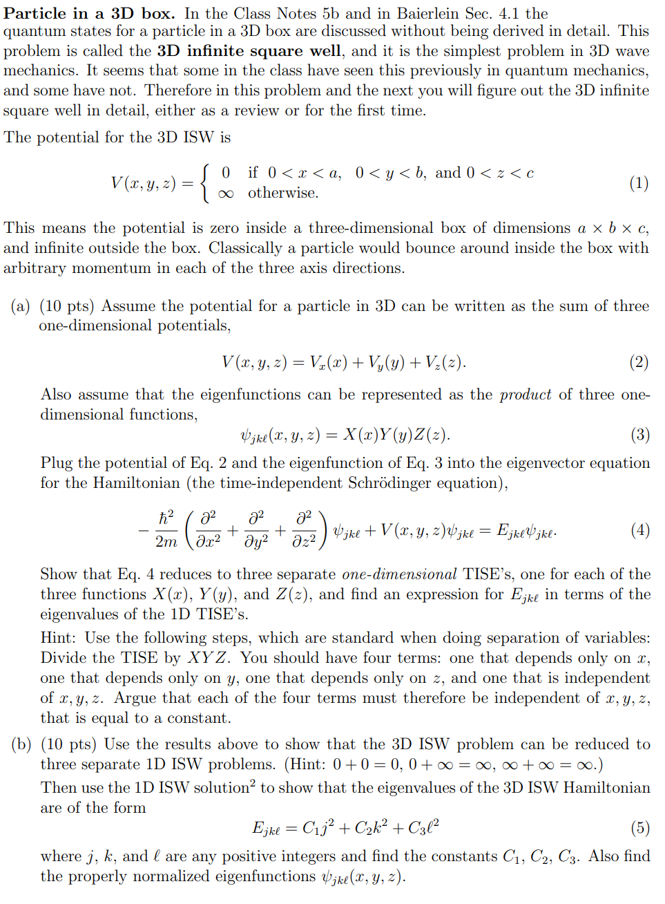 Solved Particle in a 3D box. In the Class Notes 5b and in | Chegg.com