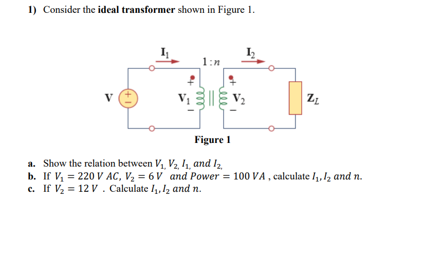 Solved 1) Consider The Ideal Transformer Shown In Figure 1. | Chegg.com