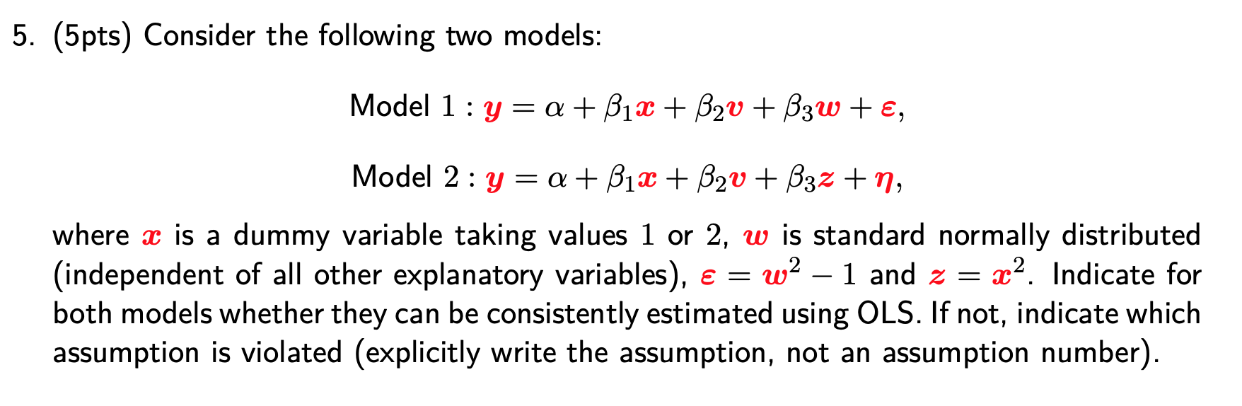 Solved 5. (5pts) Consider the following two models: Model | Chegg.com