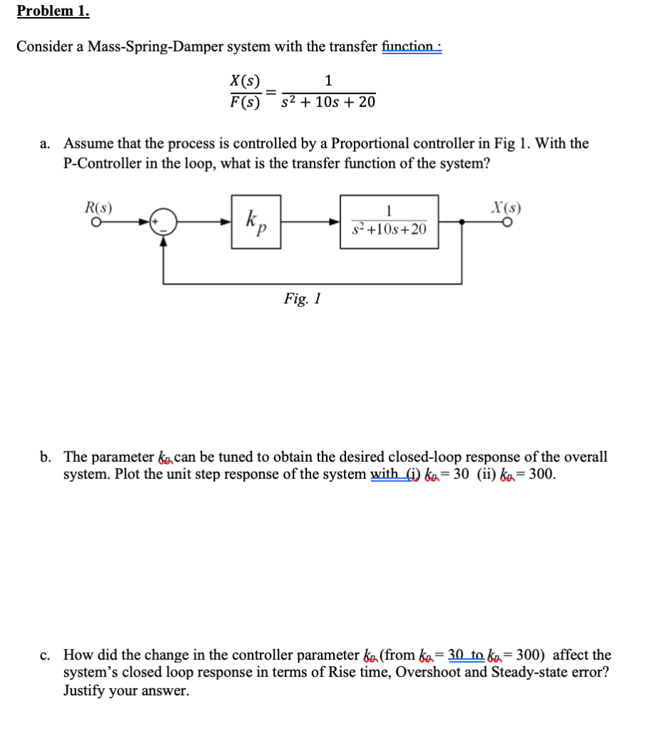 Solved Problem 1 Consider A Mass Spring Damper System With