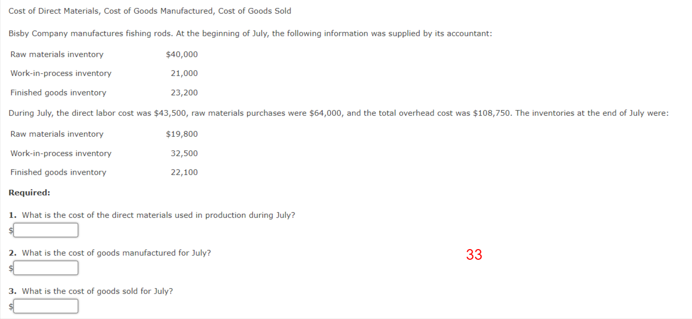 Solved Direct Materials Used, Cost of Goods Manufactured In | Chegg.com