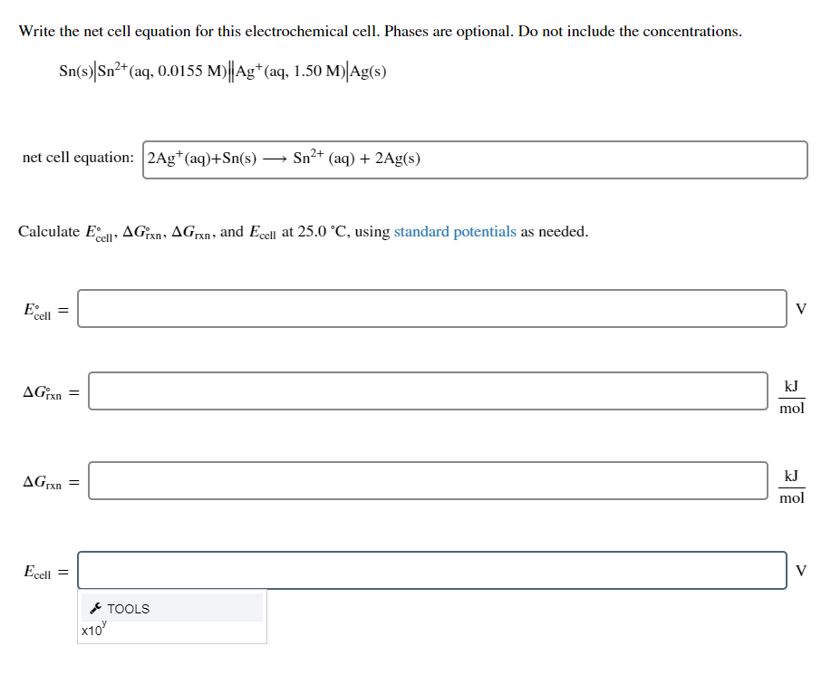 Solved Write the net cell equation for this electrochemical | Chegg.com