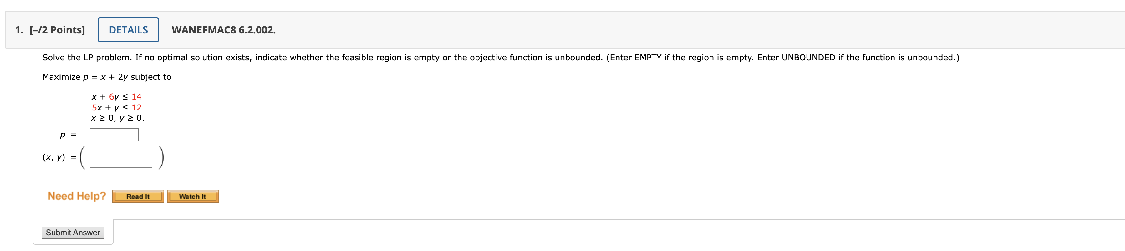 solved-maximize-p-x-2y-subject-to-x-6y-145x-y-12x-0-y-0-chegg