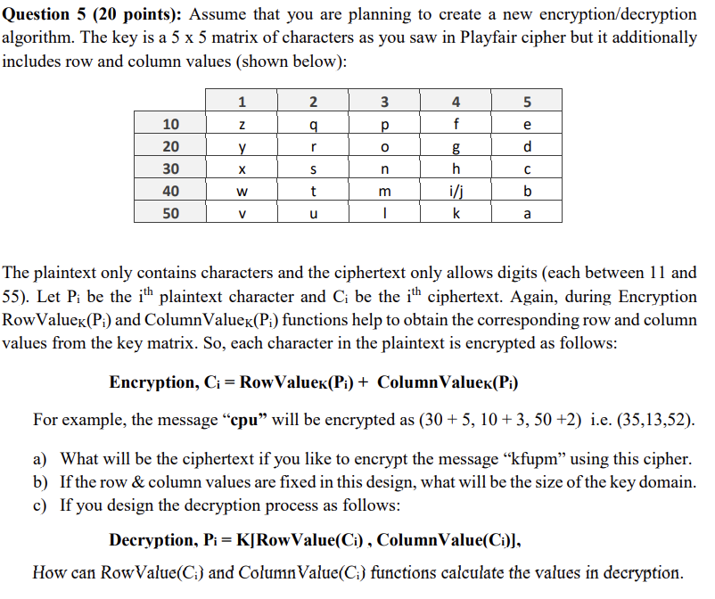 Solved Question 5 (20 Points): Assume That You Are Planning | Chegg.com