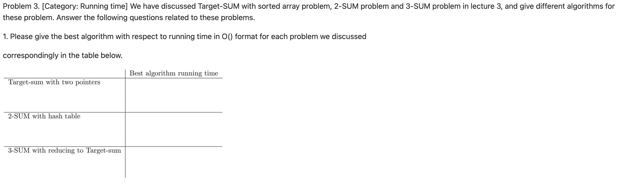 Solved Problem 3. [Category: Running time] We have discussed | Chegg.com