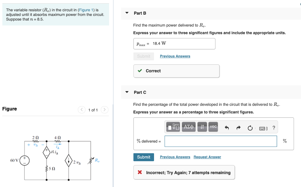Solved The variable resistor (Ro) in the circuit in (Figure