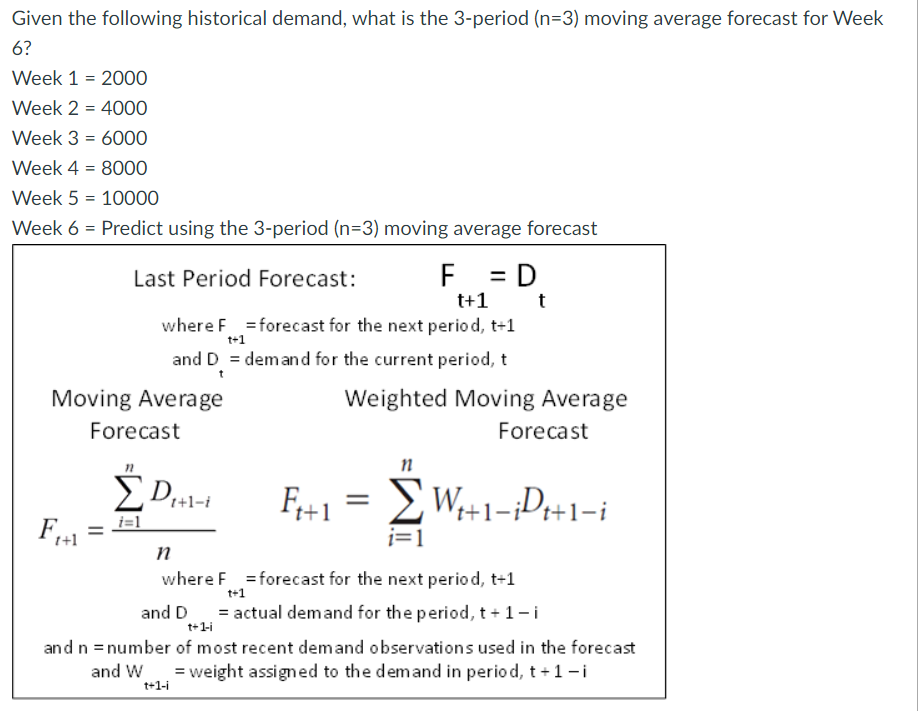 Solved Given the following historical demand, what is the | Chegg.com