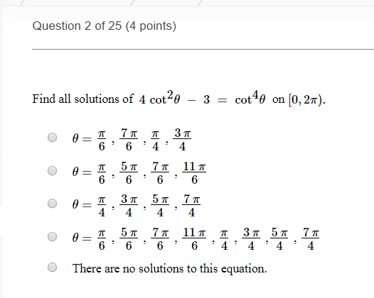 Solved Question 2 of 25 (4 points) Find all solutions of 4 | Chegg.com