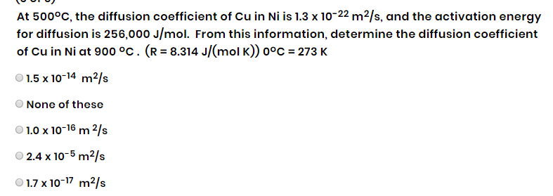 Uu At 500 C The Diffusion Coefficient Of Cu In Ni Chegg Com